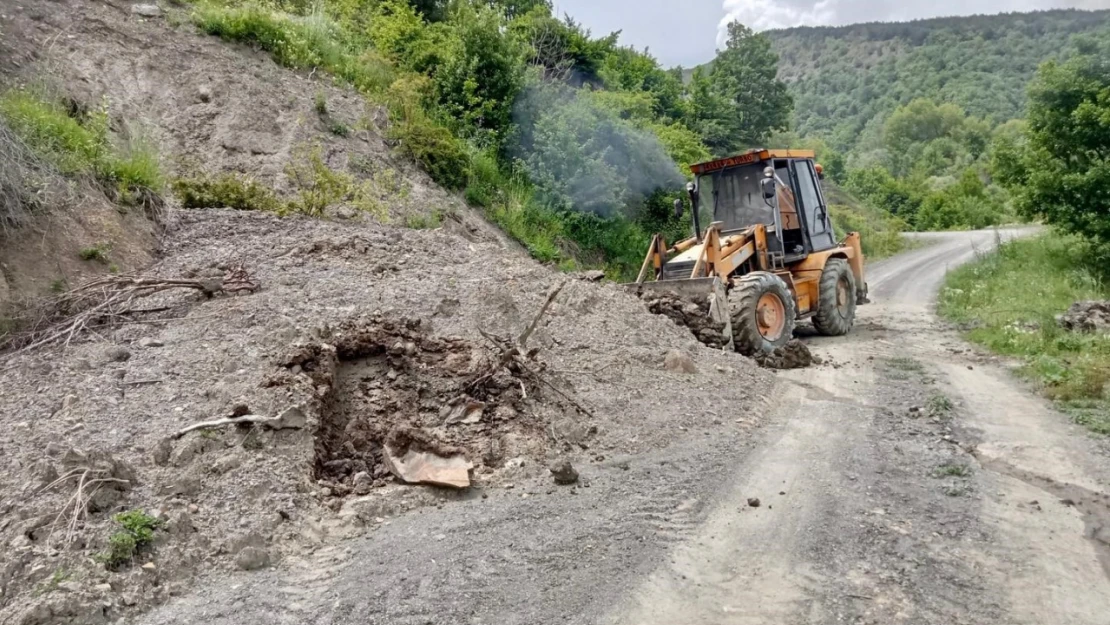 Heyelan sebebiyle zarar gören köy yolları açıldı