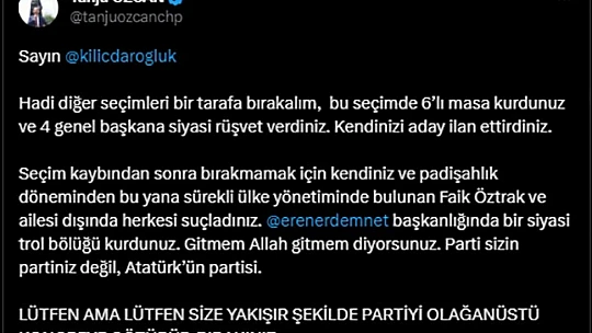 Tanju Özcan: 'Gitmem Allah gitmem diyorsunuz. Parti sizin partiniz değil, Atatürk'ün partisi'